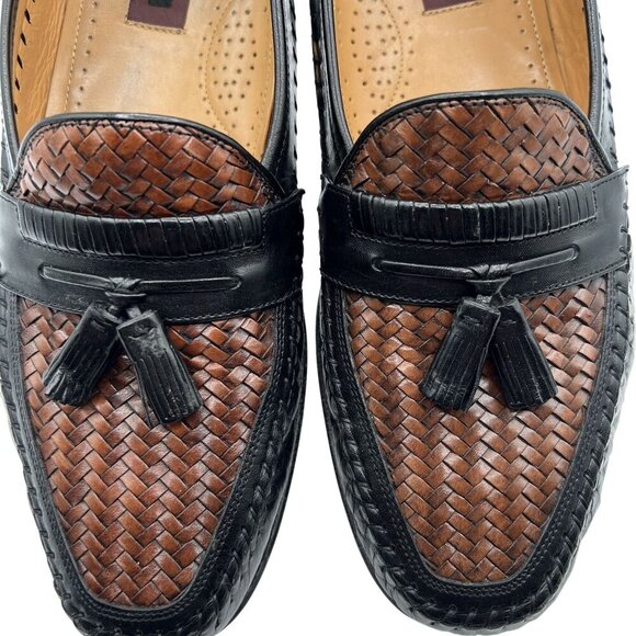 Florsheim Mens 11.5 D Bowman Black Cognac Leather Tassel Weave Loafers Timeless - Picture 5 of 12